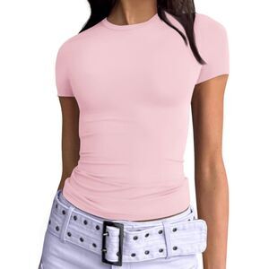 NWT Trendy Queen Cropped Short Sleeve Top Light Pink